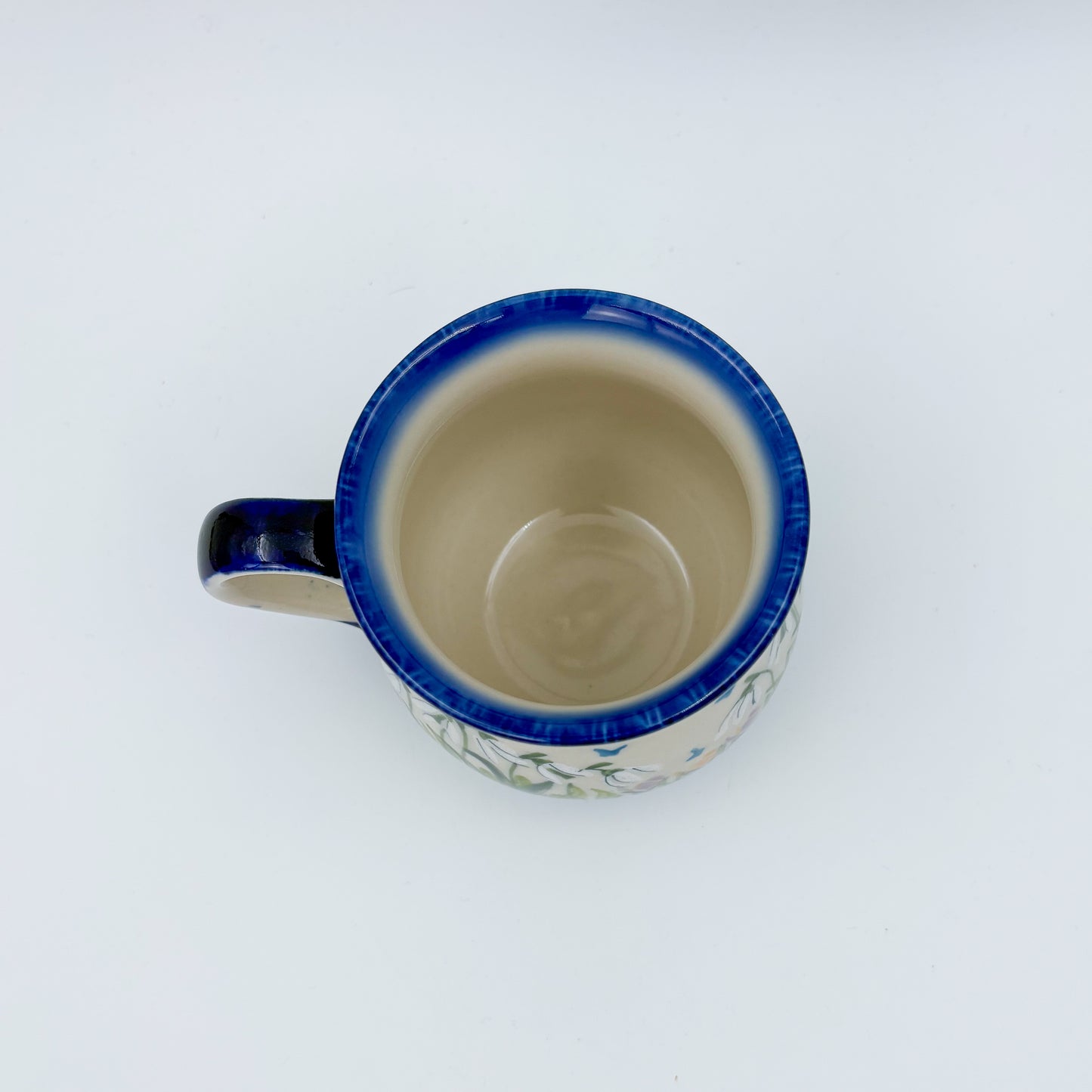 8 oz Bubble Mug. Handcrafted Polish pottery stoneware:  UNIKAT Snowdrop Garden