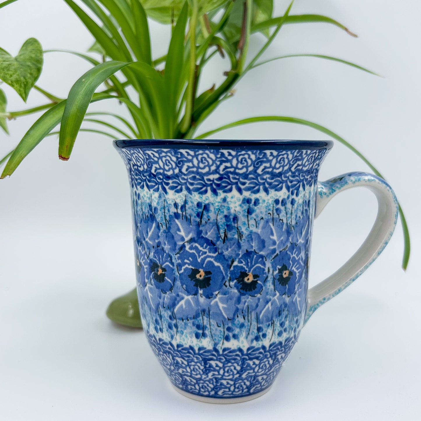 Bistro Mug 17 oz. Handcrafted Polish pottery stoneware:  UNIKAT Deep Winter Design
