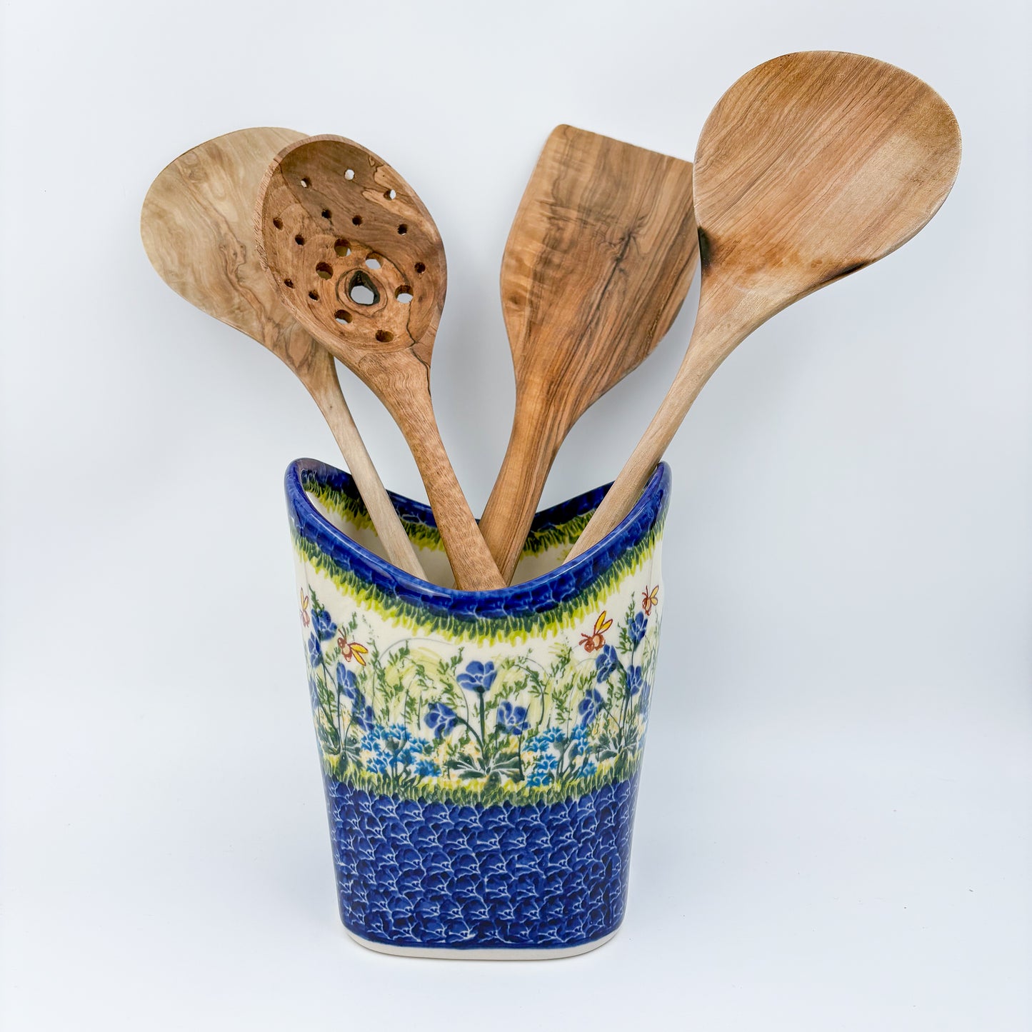 Basket Container & Utensil Med.  Handmade Polish pottery.  UNIKAT Bluebell Meadow Design