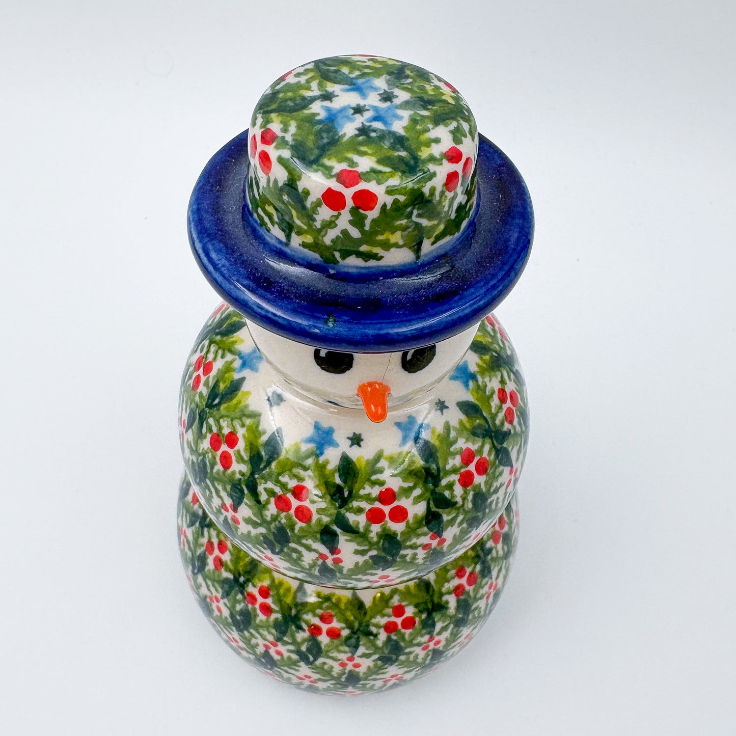 6" Snowman.  Handmade Polish pottery.  UNIKAT Holly Design