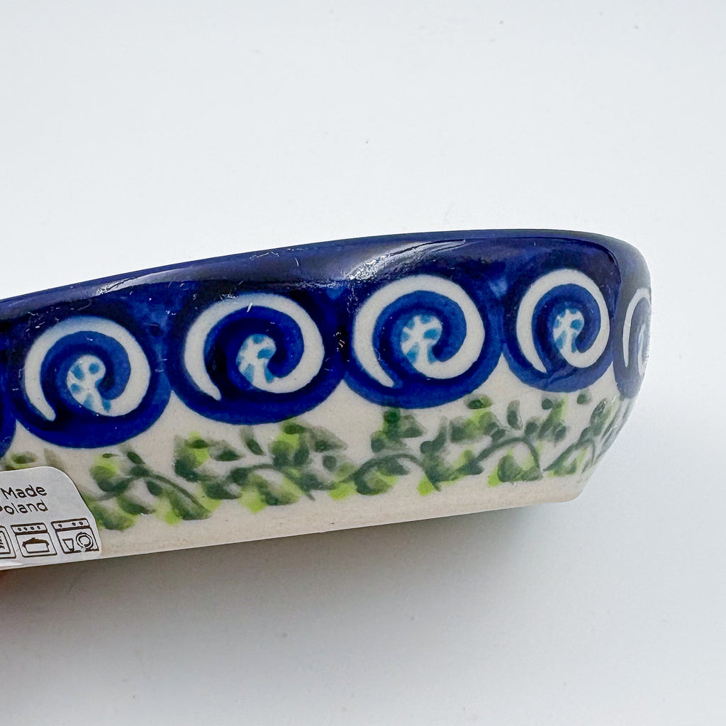 Spoon Rest 5”.  Handmade Polish pottery.  UNIKAT Gorgeous Morning Glory Design