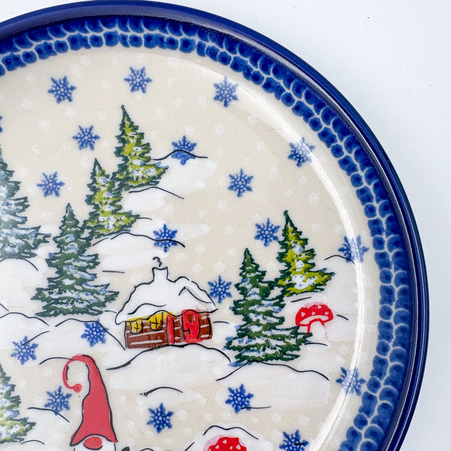 7.5” Plate.  Hand crafted Polish pottery stoneware: UNIKAT Gnome Village