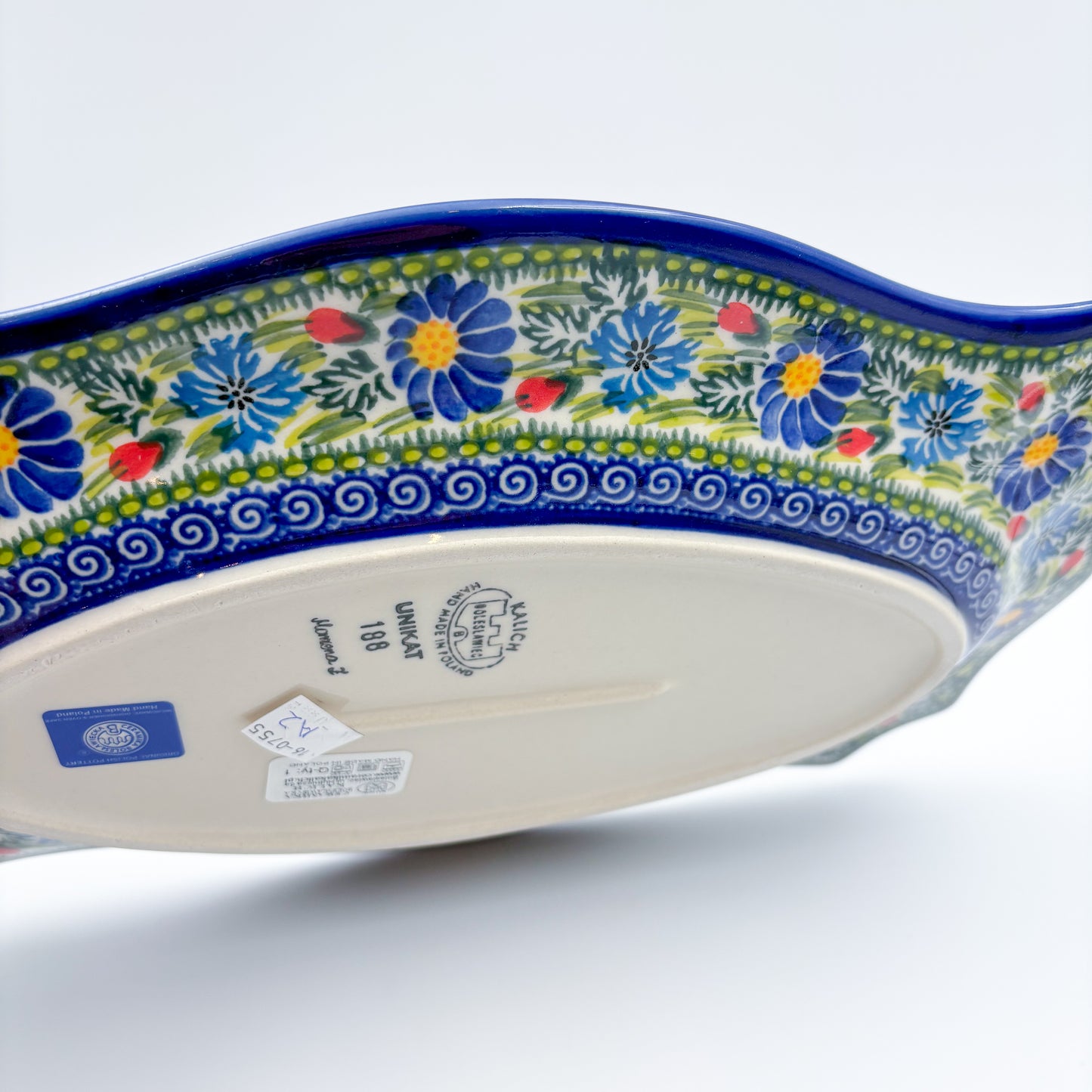 13" Cezar Platter.  Hand crafted Polish pottery stoneware: UNIKAT Poppy Garden Design.