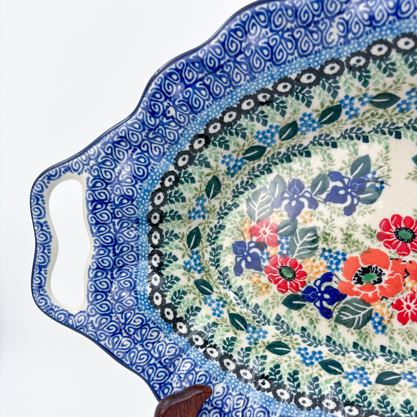13" Platter with Handles handmade in Poland. Iris Meadow Design