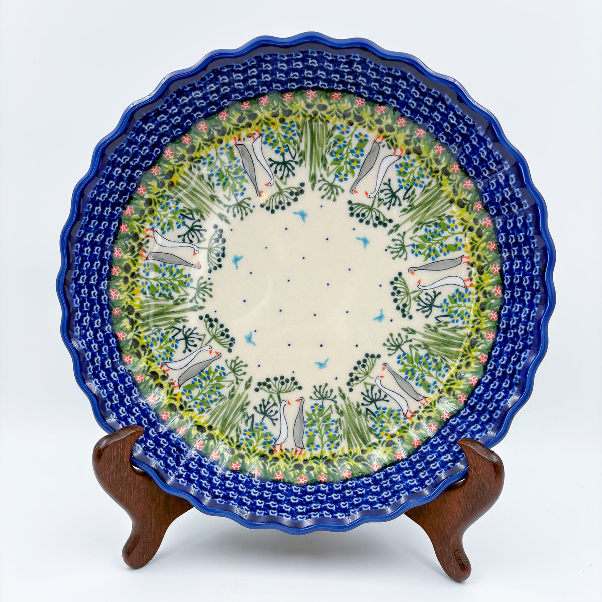9.6” Pie Baker Handmade in Poland.  UNIKAT Ducks on the Run