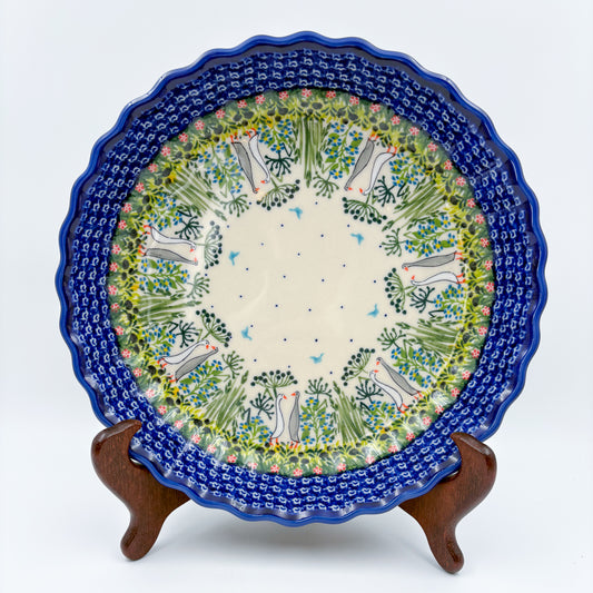 9.6” Pie Baker Handmade in Poland.  UNIKAT Ducks on the Run