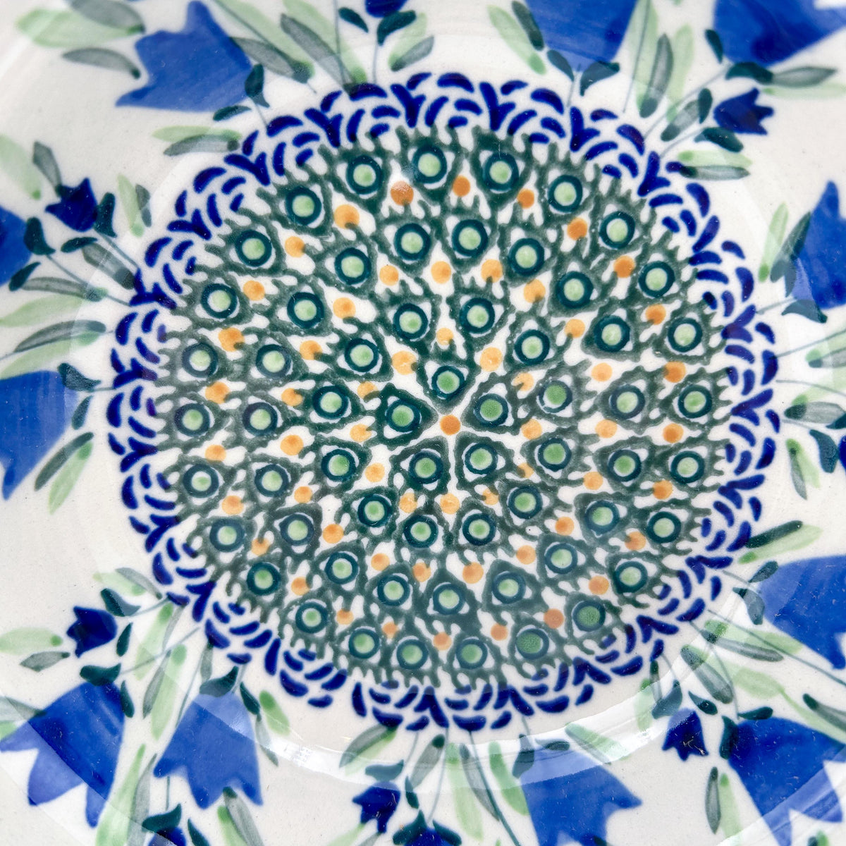 Close-up of center medallion on Tulip Fields bowl