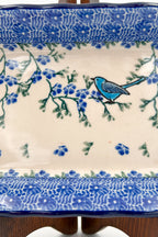 9" Platter. Handmade in Poland.  Baby Bluebird Pattern