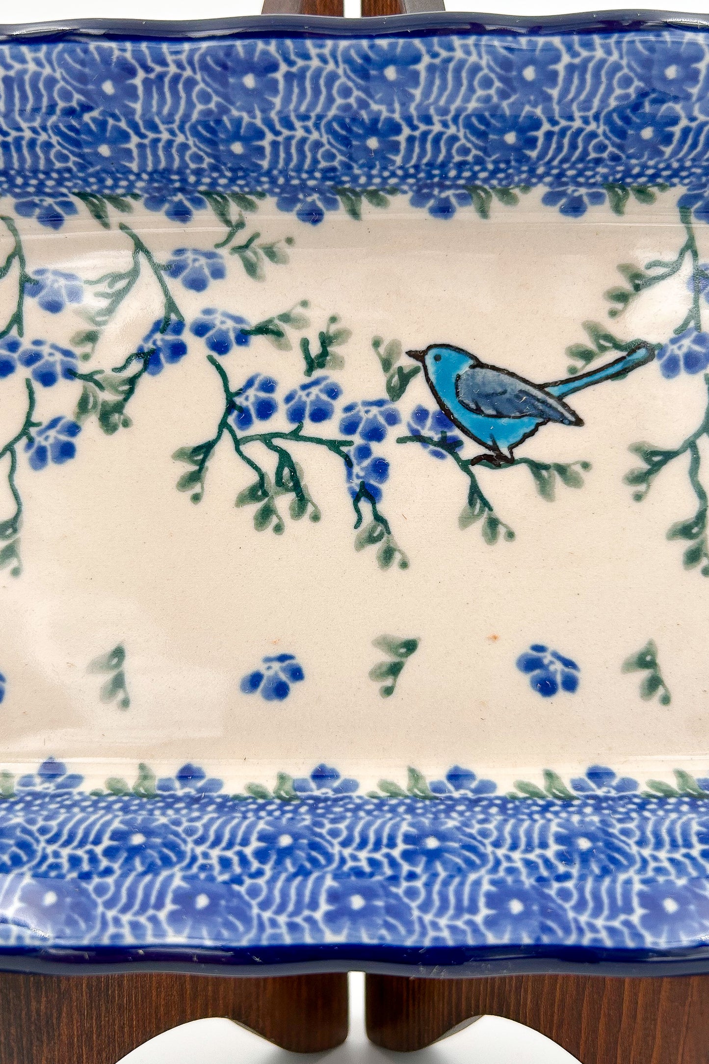 9" Platter. Handmade in Poland.  Baby Bluebird Pattern