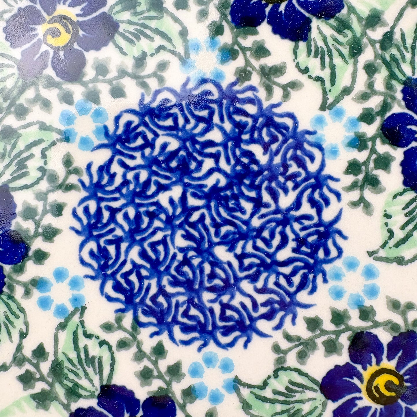 7.5” Plate.  Hand crafted Polish pottery stoneware: UNIKAT Blue Floral Day Design