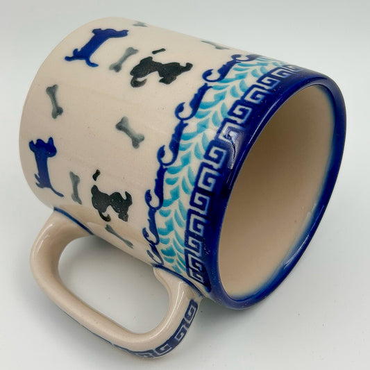 13 oz Puppy Mug. Handcrafted Polish pottery stoneware:  Puppy Pleasure