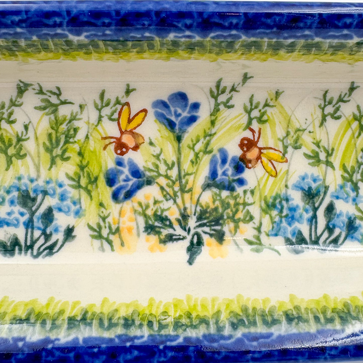 9" Corn Dish/Small Tray.  Hand crafted Polish pottery stoneware: UNIKAT Bluebell Meadow