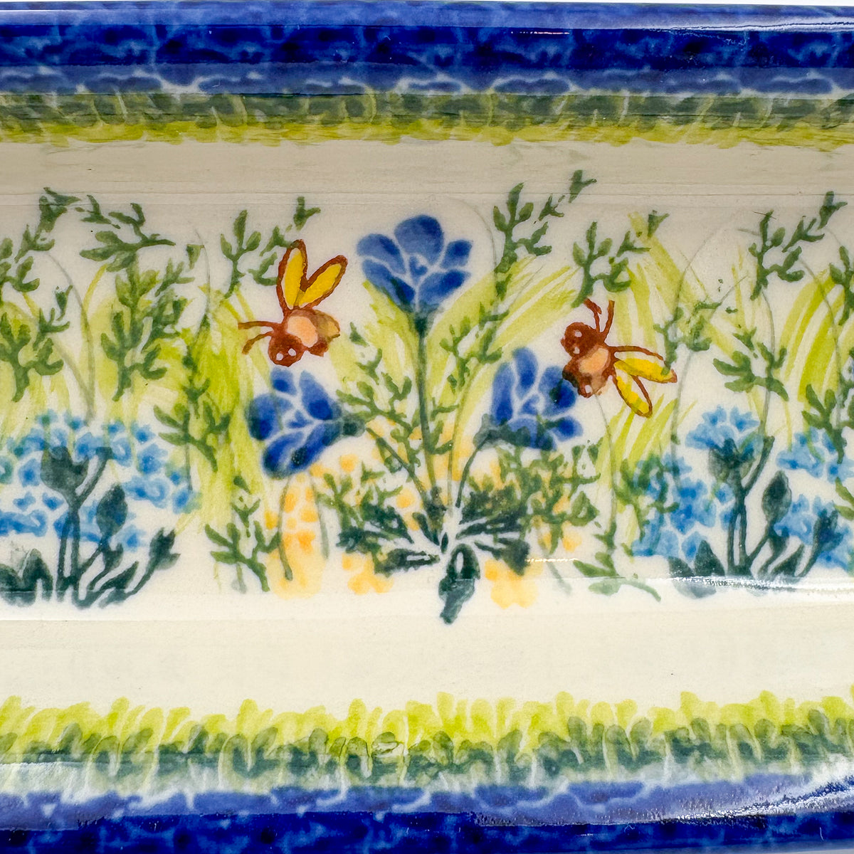 9" Corn Dish/Small Tray.  Hand crafted Polish pottery stoneware: UNIKAT Bluebell Meadow