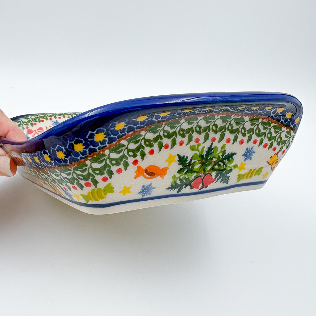 10" Boat Dish .  Hand painted Polish pottery stoneware.  UNIKAT Candyland