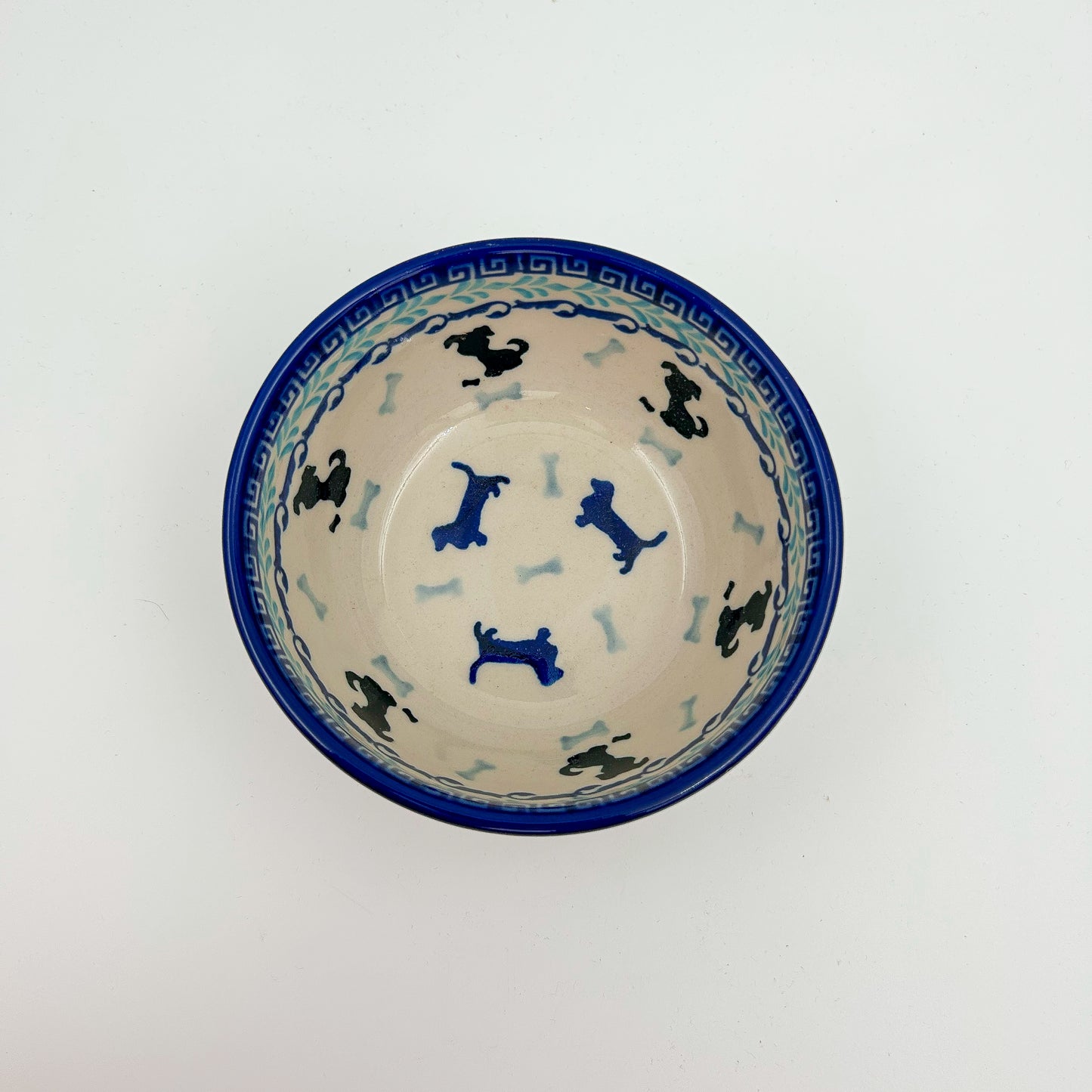 5” Puppy Bowl.  Hand crafted Polish pottery stoneware:  Puppy Pleasure