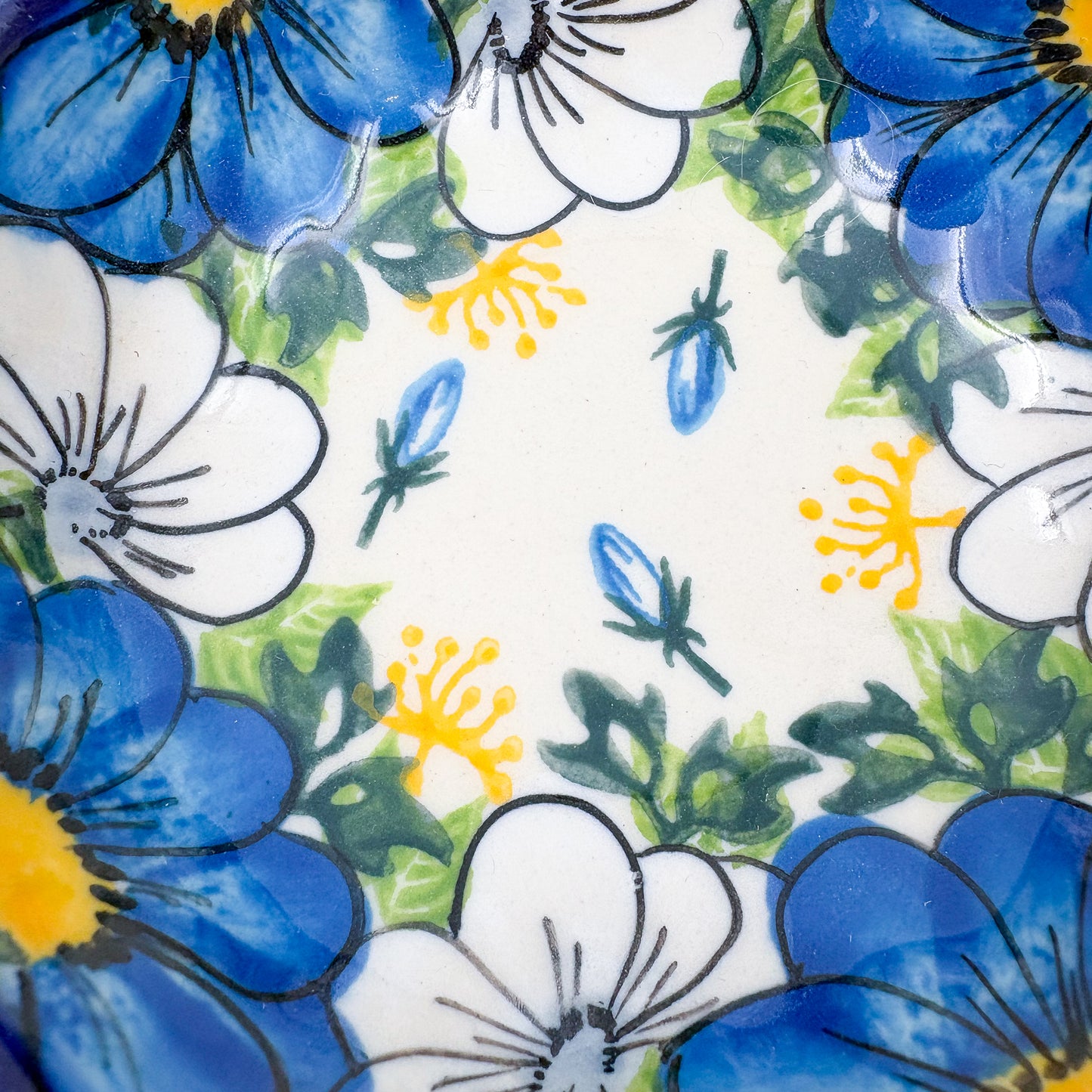 5” Scalloped Bowl.  Hand crafted Polish pottery stoneware:  UNIKAT Blue Petal Dance