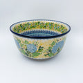 9” Serving Bowl.  Hand crafted Polish pottery stoneware: UNIKAT Blue Hydrangea Design
