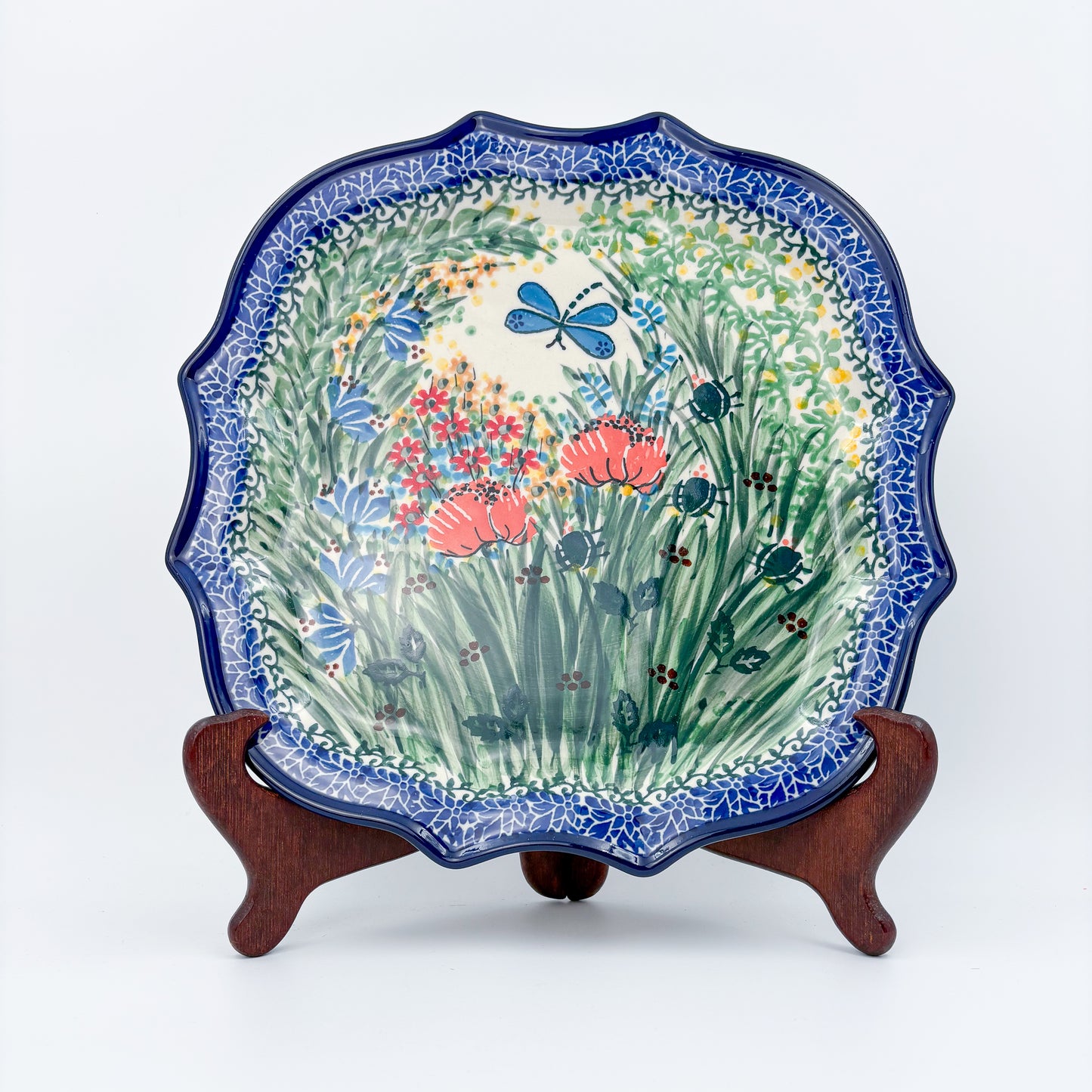 8 Point Platter  Hand crafted Polish pottery stoneware: UNIKAT Dragonfly Bounty Design.