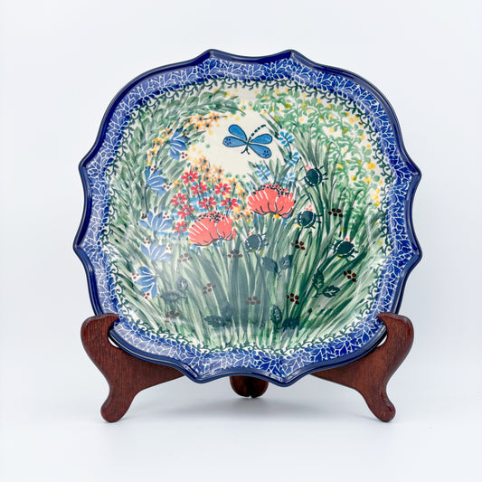 8 Point Platter  Hand crafted Polish pottery stoneware: UNIKAT Dragonfly Bounty Design.
