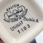 Bottom of Hedgehog and Pumpkins tulip mug showing Kalich Unikat stamp and artist signature