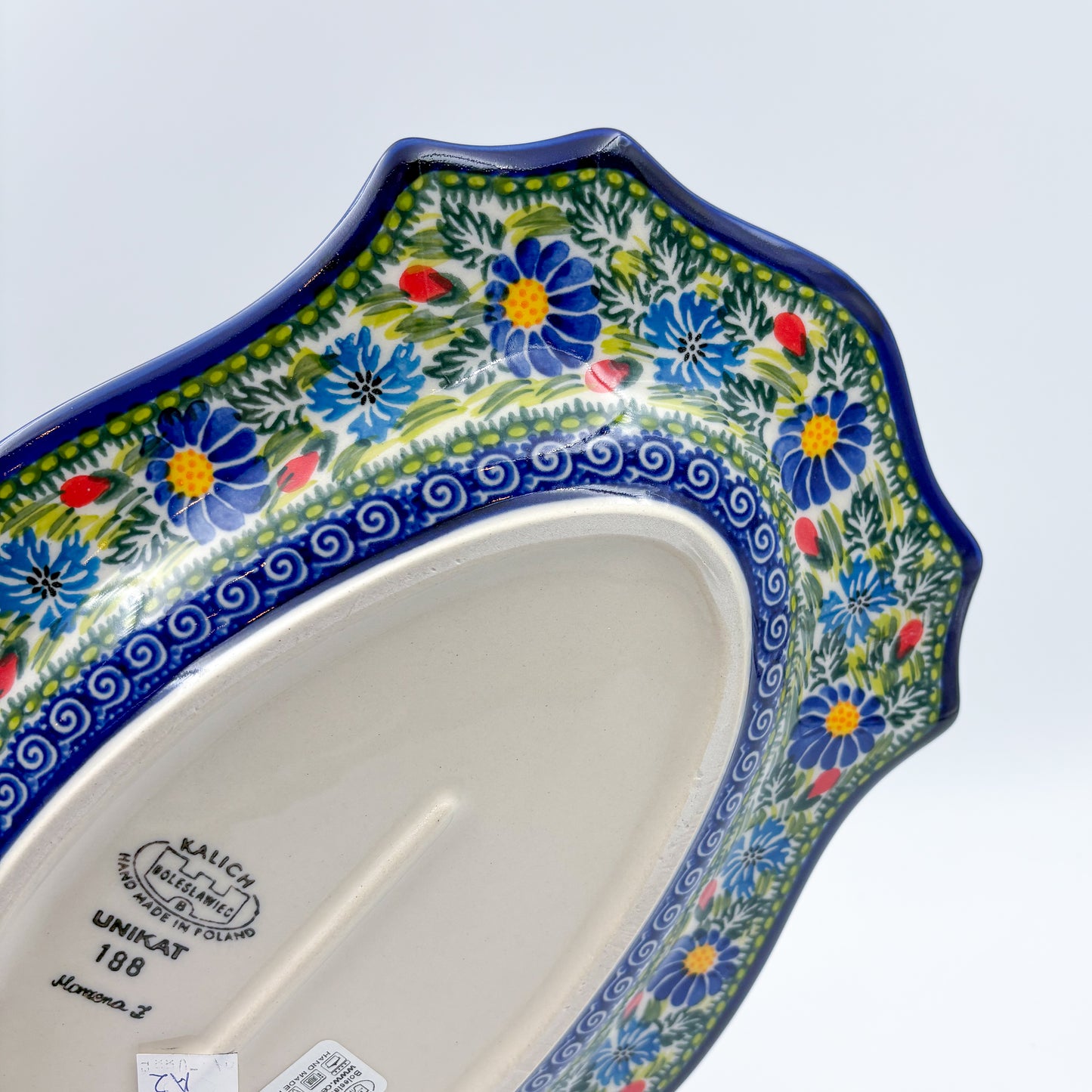 13" Cezar Platter.  Hand crafted Polish pottery stoneware: UNIKAT Poppy Garden Design.