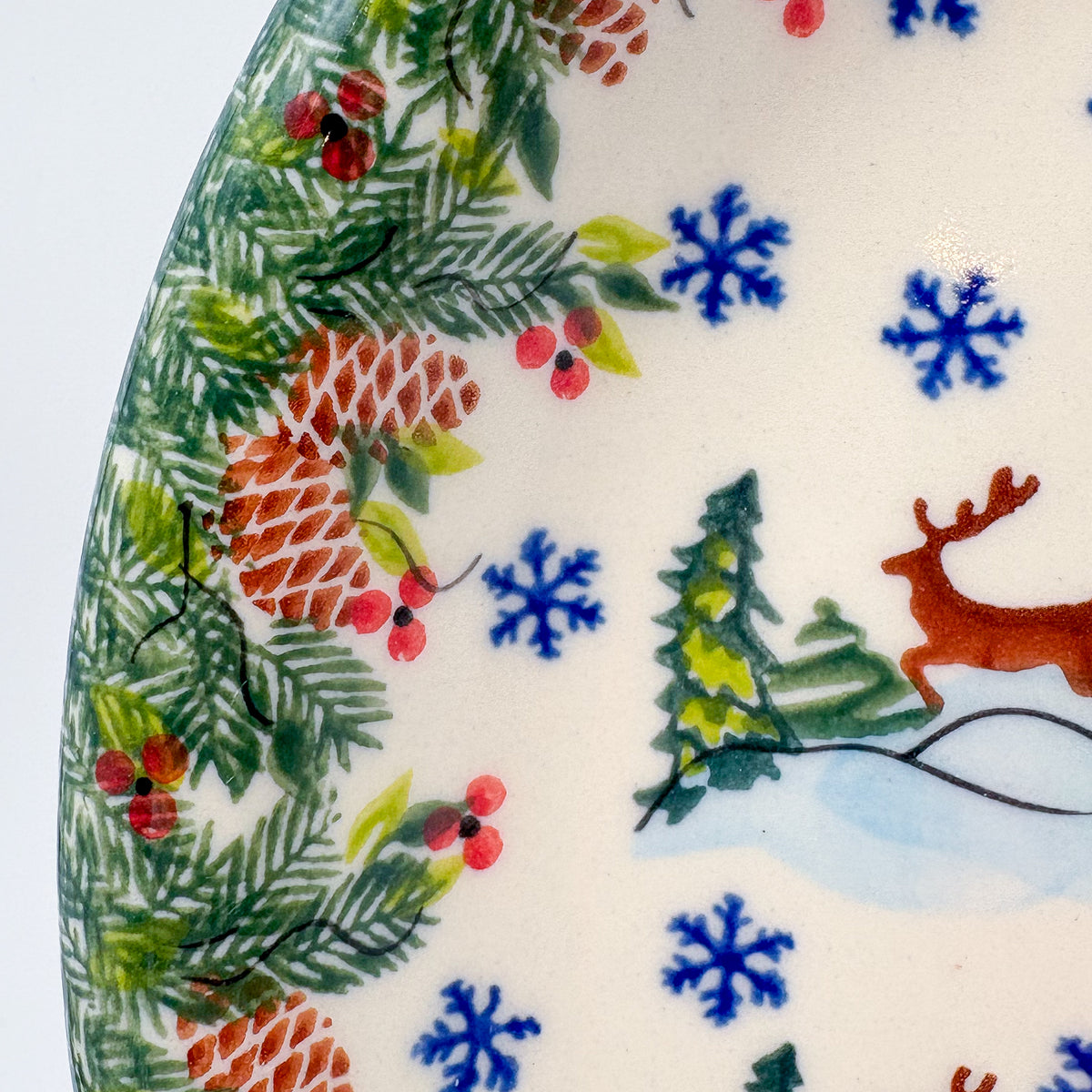 10.2” Plate.  Hand crafted Polish pottery stoneware: UNIKAT Holiday Reindeer
