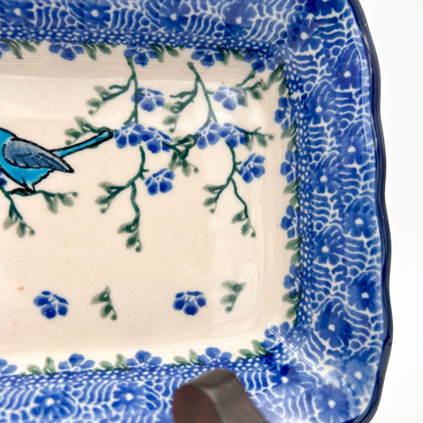 9" Platter. Handmade in Poland.  Baby Bluebird Pattern