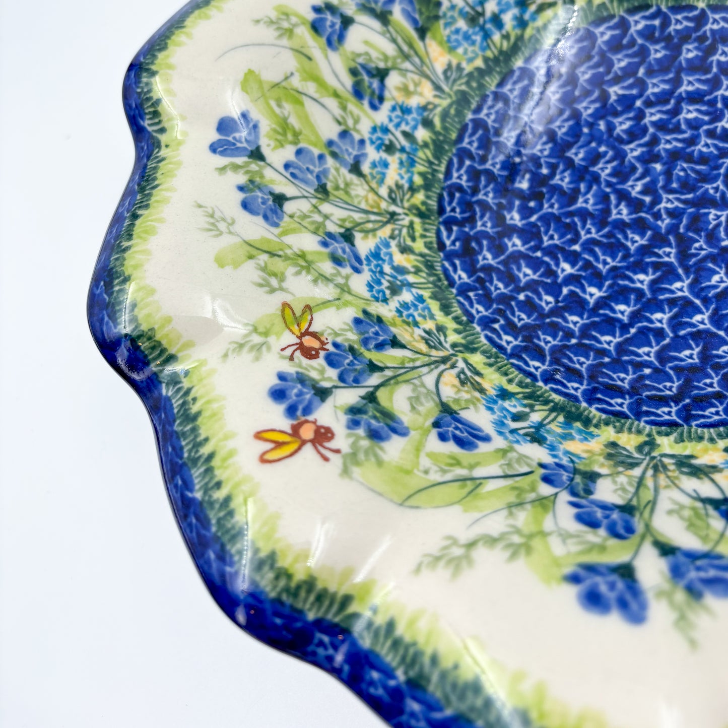 10.4" Wave Bowl. Hand crafted Polish pottery stoneware:  UNIKAT Bluebell Meadow Pattern