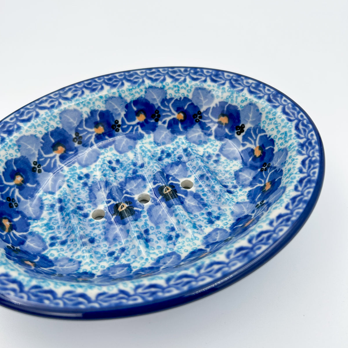 Soap Dish 5”.  Handmade Polish pottery.  UNIKAT Deep Winter Design