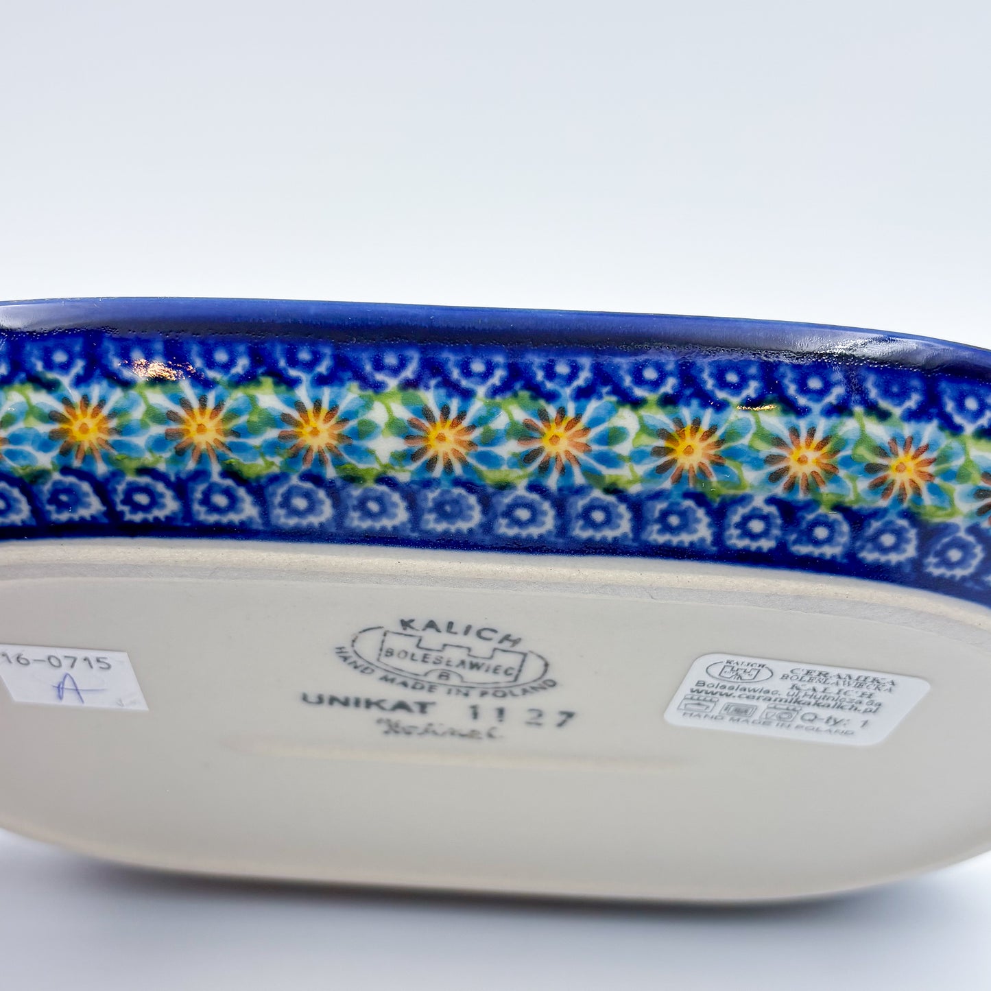 9” Oval Platter.  Hand crafted Polish pottery stoneware: UNIKAT Wildflower Meadow Design