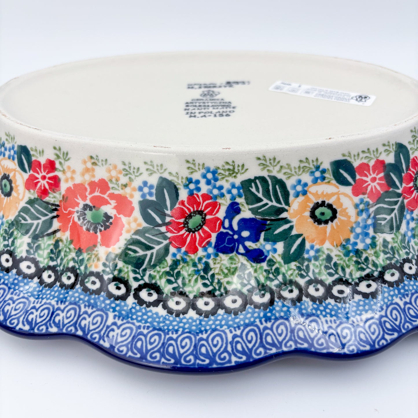 13" Platter with Handles handmade in Poland. Iris Meadow Design