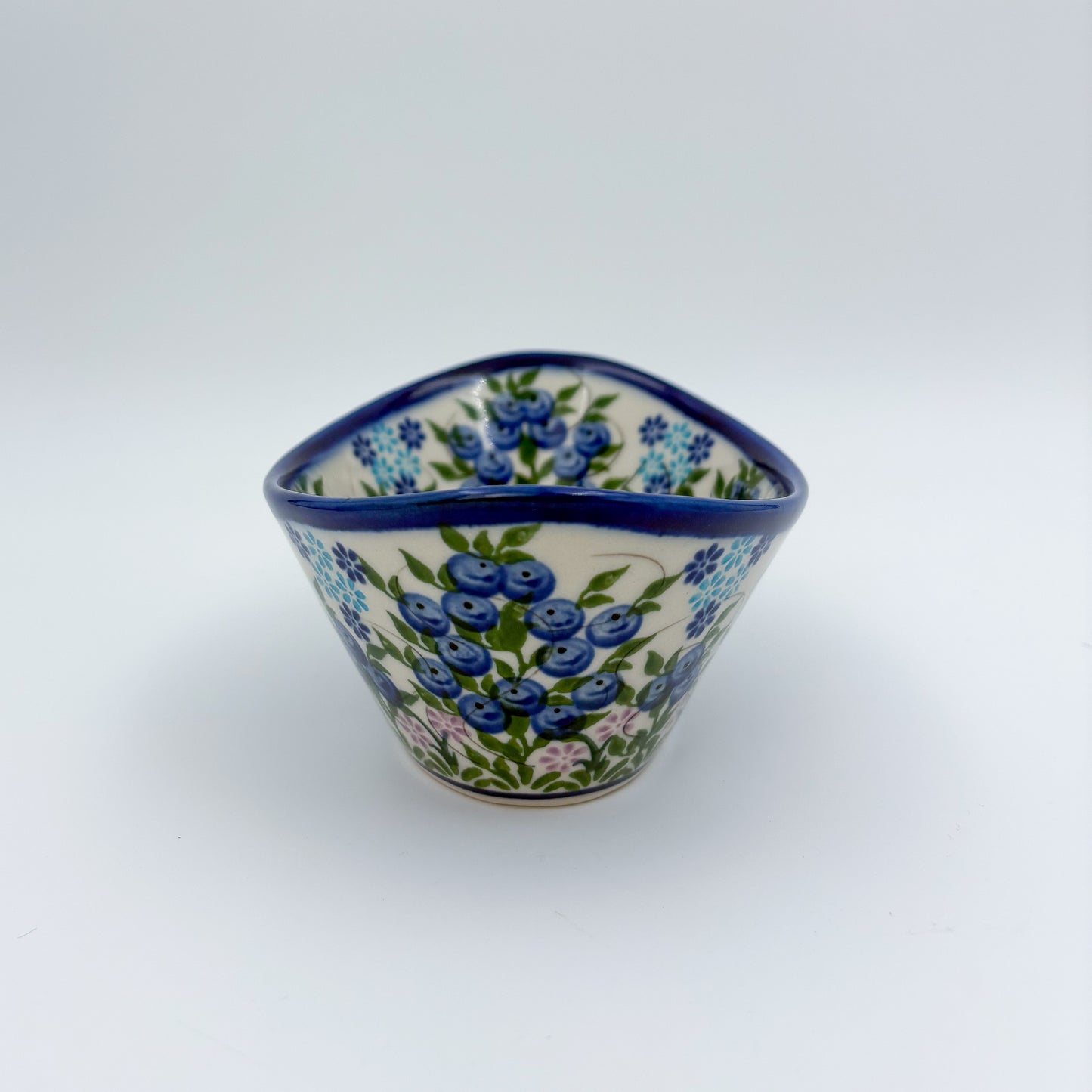 6” Oval Bowl.  Hand crafted Polish pottery stoneware:  Blueberry Design
