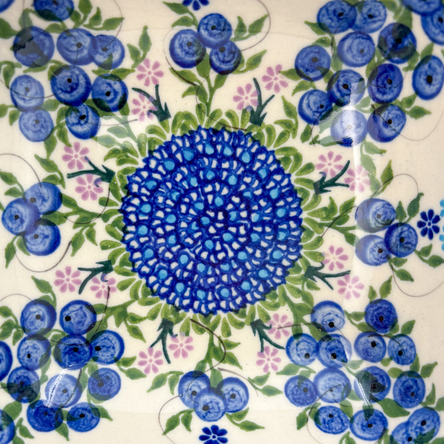 6” Square Bowl.  Hand crafted Polish pottery stoneware:   Unikat Blueberries