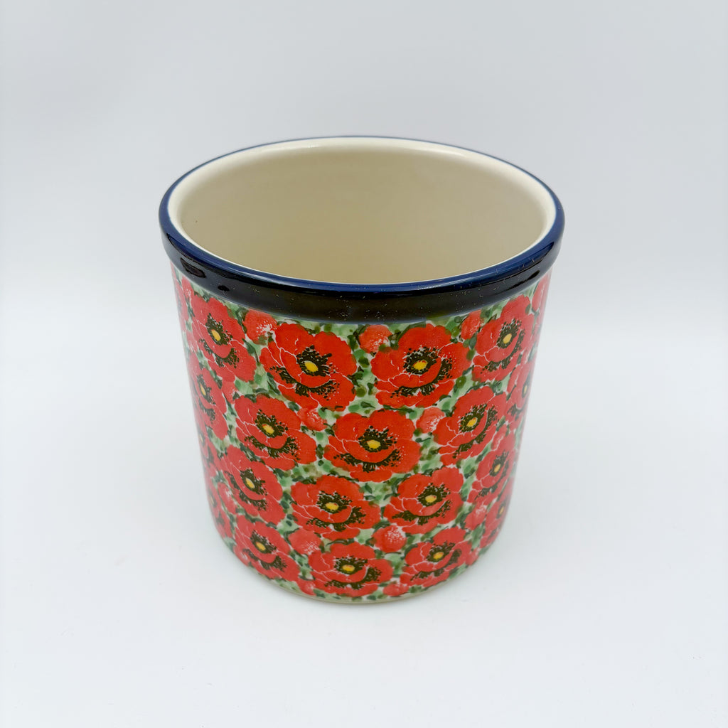 Utensil Jar 6”.  Handmade Polish pottery.  UNIKAT Scarlet Poppy
