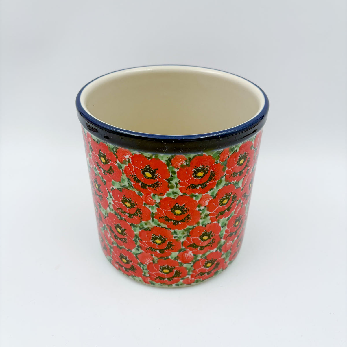 Utensil Jar 6”.  Handmade Polish pottery.  UNIKAT Scarlet Poppy