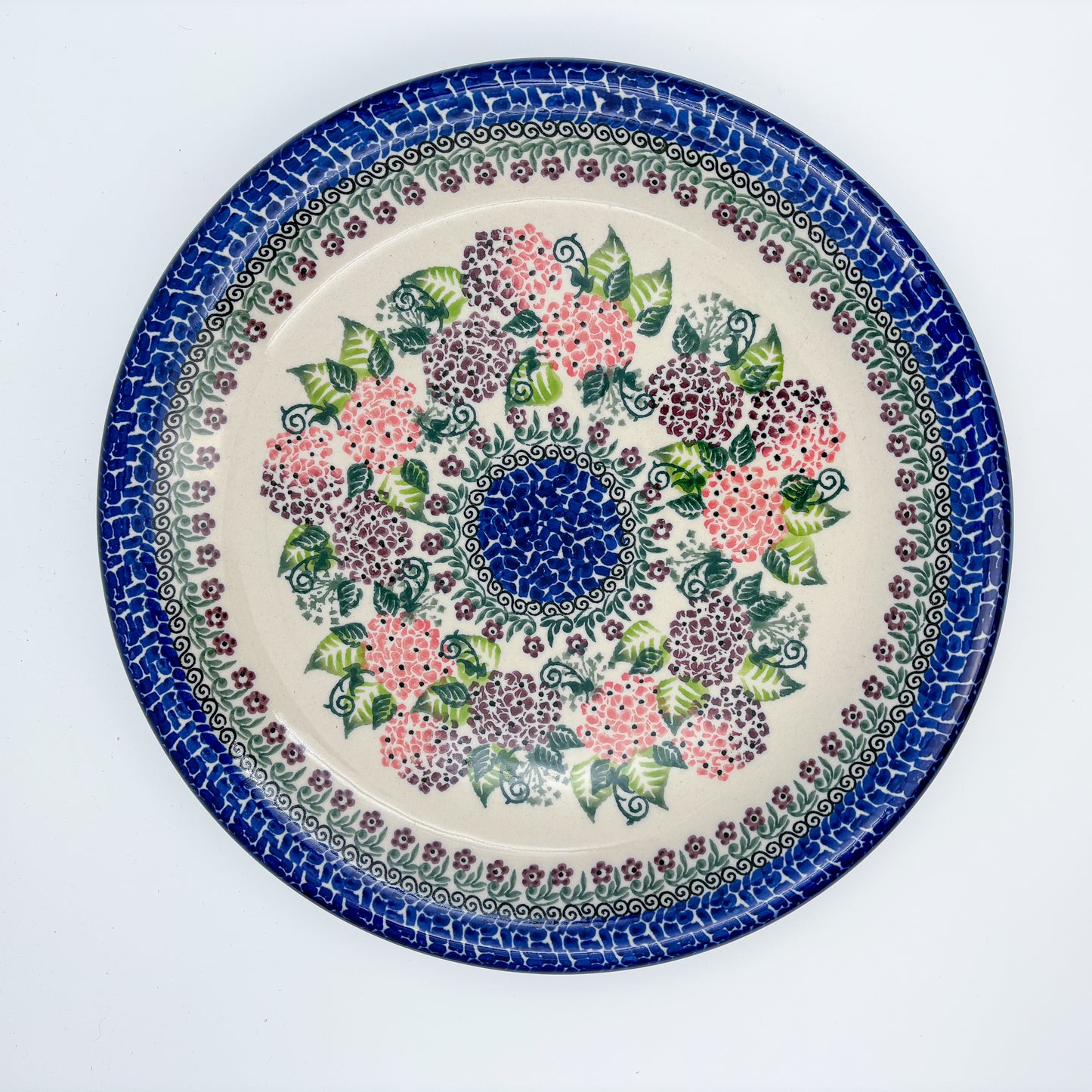 10.35” Plate.  Hand crafted Polish pottery stoneware: UNIKAT Happy Hydrangea