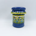 7" Container with Ruffled Lid Large.  Handmade Polish pottery.  UNIKAT Bluebell Meadow Design