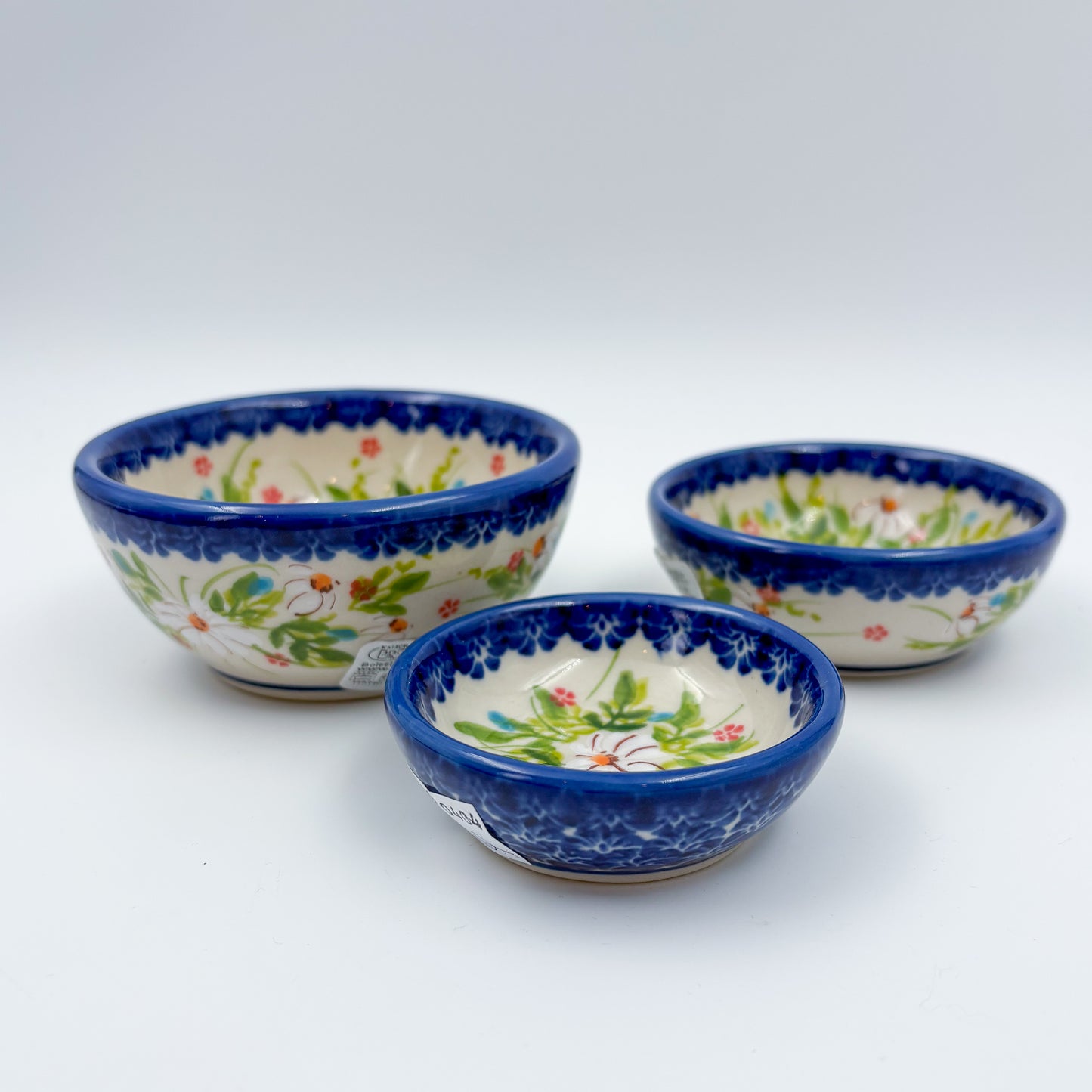 Small Set 3 stacking Bowls.  Hand crafted Polish pottery stoneware:  UNIKAT Orange Poppy