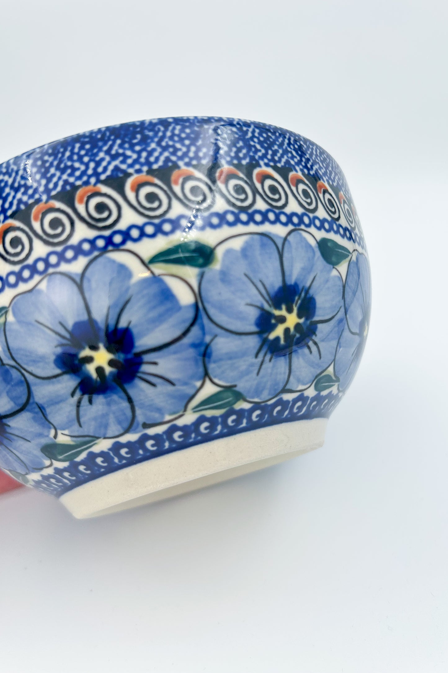 6.25” Deep Bowl.  Hand crafted Polish pottery stoneware: Bloomin Sky
