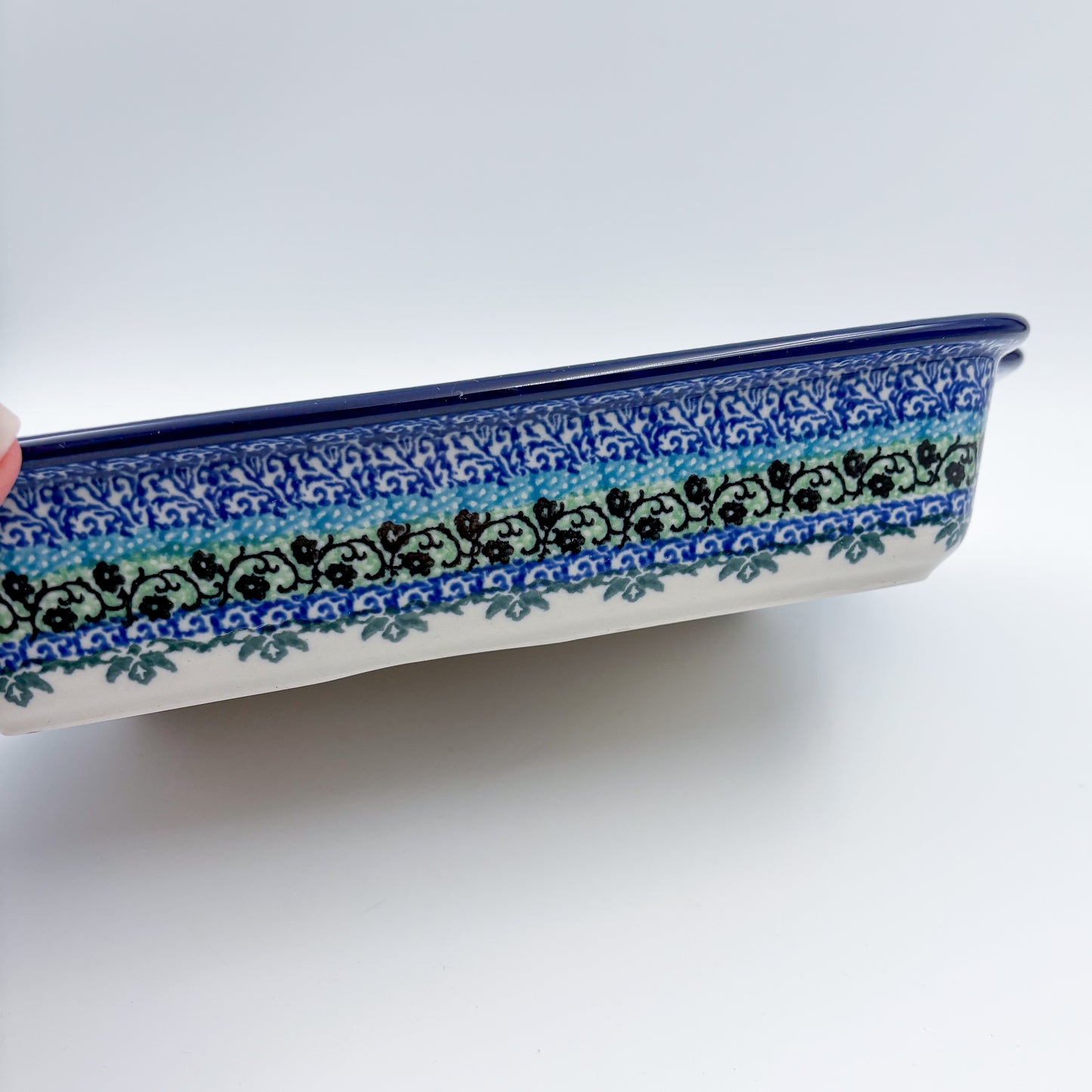 9.5" Rectangular Baker with Handles .  UNIKAT Spring Floral Garland