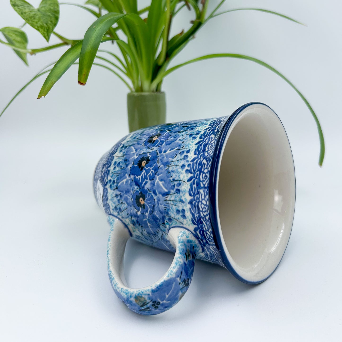 Bistro Mug 17 oz. Handcrafted Polish pottery stoneware:  UNIKAT Deep Winter Design