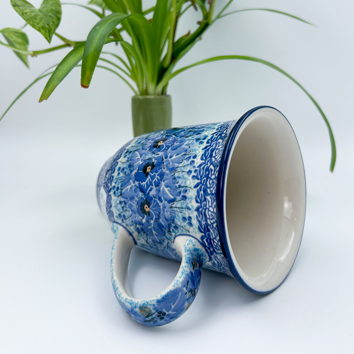 Bistro Mug 17 oz. Handcrafted Polish pottery stoneware:  UNIKAT Deep Winter Design