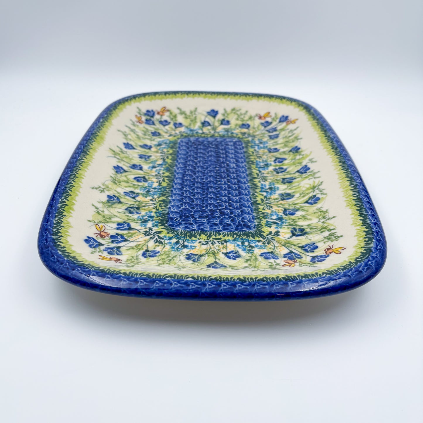 13” Large Daria Platter.  Hand crafted Polish pottery stoneware: UNIKAT Bluebell Meadow