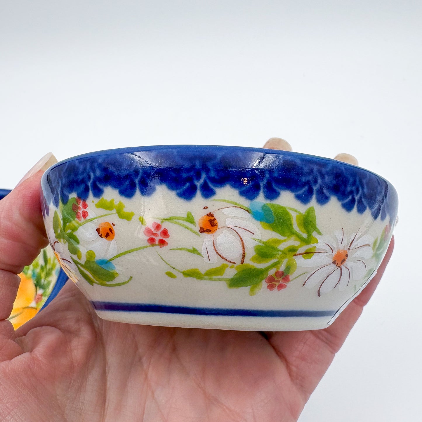 Small Set 3 stacking Bowls.  Hand crafted Polish pottery stoneware:  UNIKAT Orange Poppy