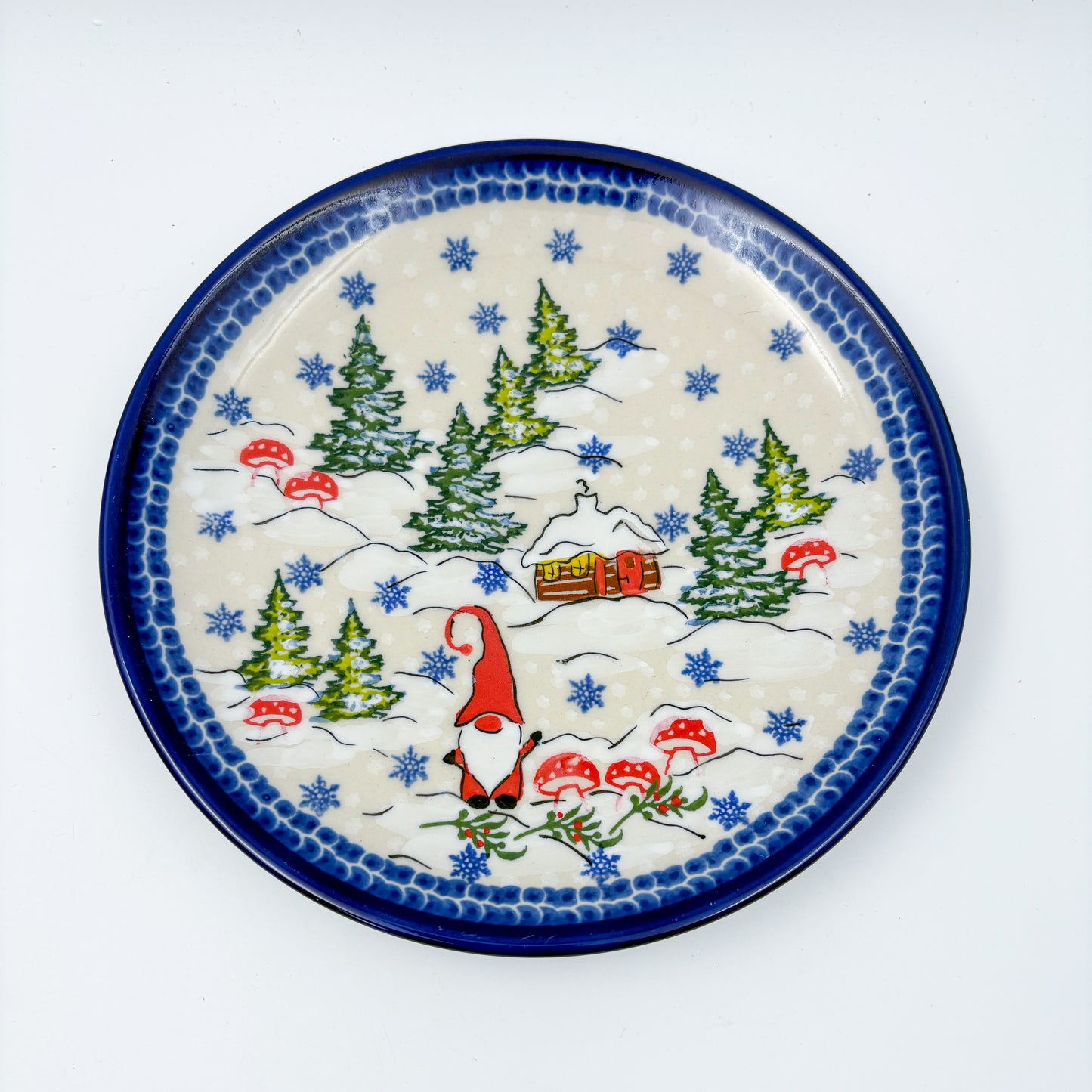 7.5” Plate.  Hand crafted Polish pottery stoneware: UNIKAT Gnome Village