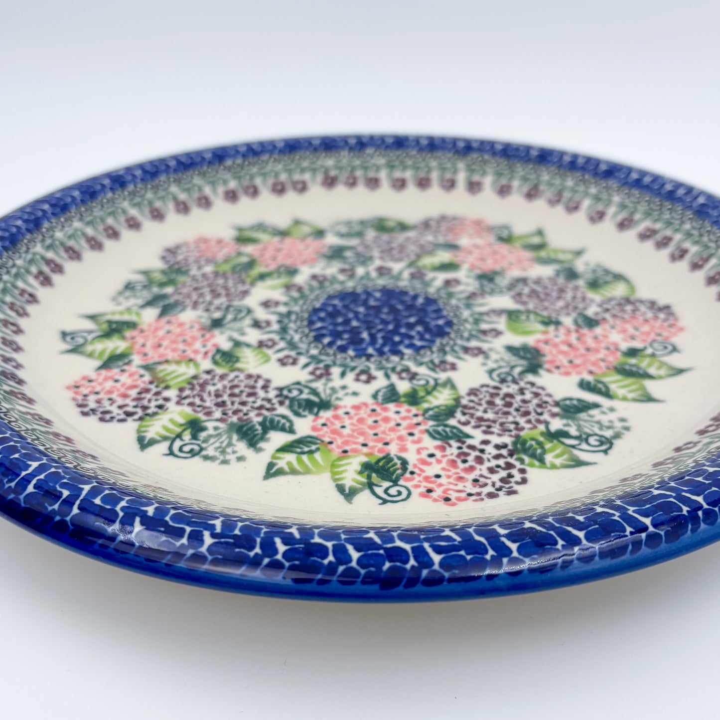 10.35” Plate.  Hand crafted Polish pottery stoneware: UNIKAT Happy Hydrangea