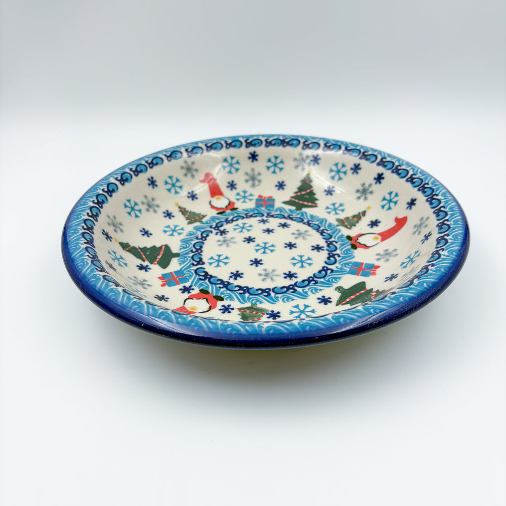 9”  Deep Bowl.  Hand crafted Polish pottery stoneware: UNIKAT Dancing Snowman Design