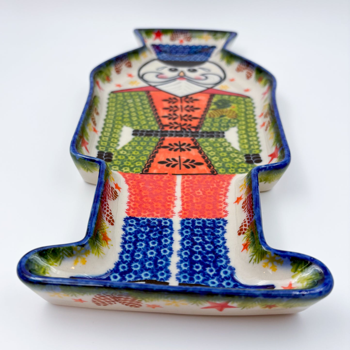 14 inch Nutcracker Platter. Handmade Polish pottery.  UNIKAT Green Nutcracker