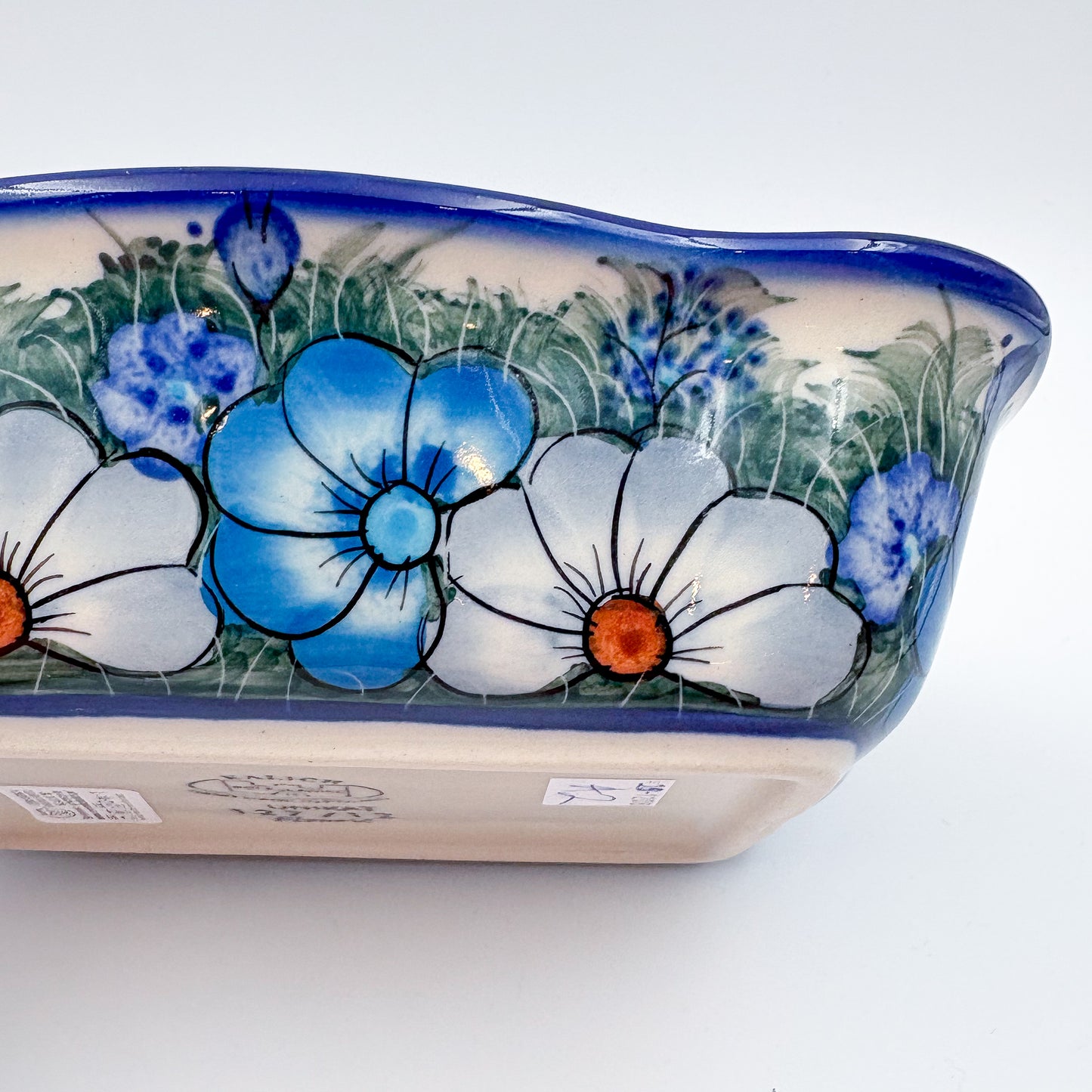 8” Rectangular Fala Baker Handmade in Poland.  UNIKAT Forget Me Not Pansy