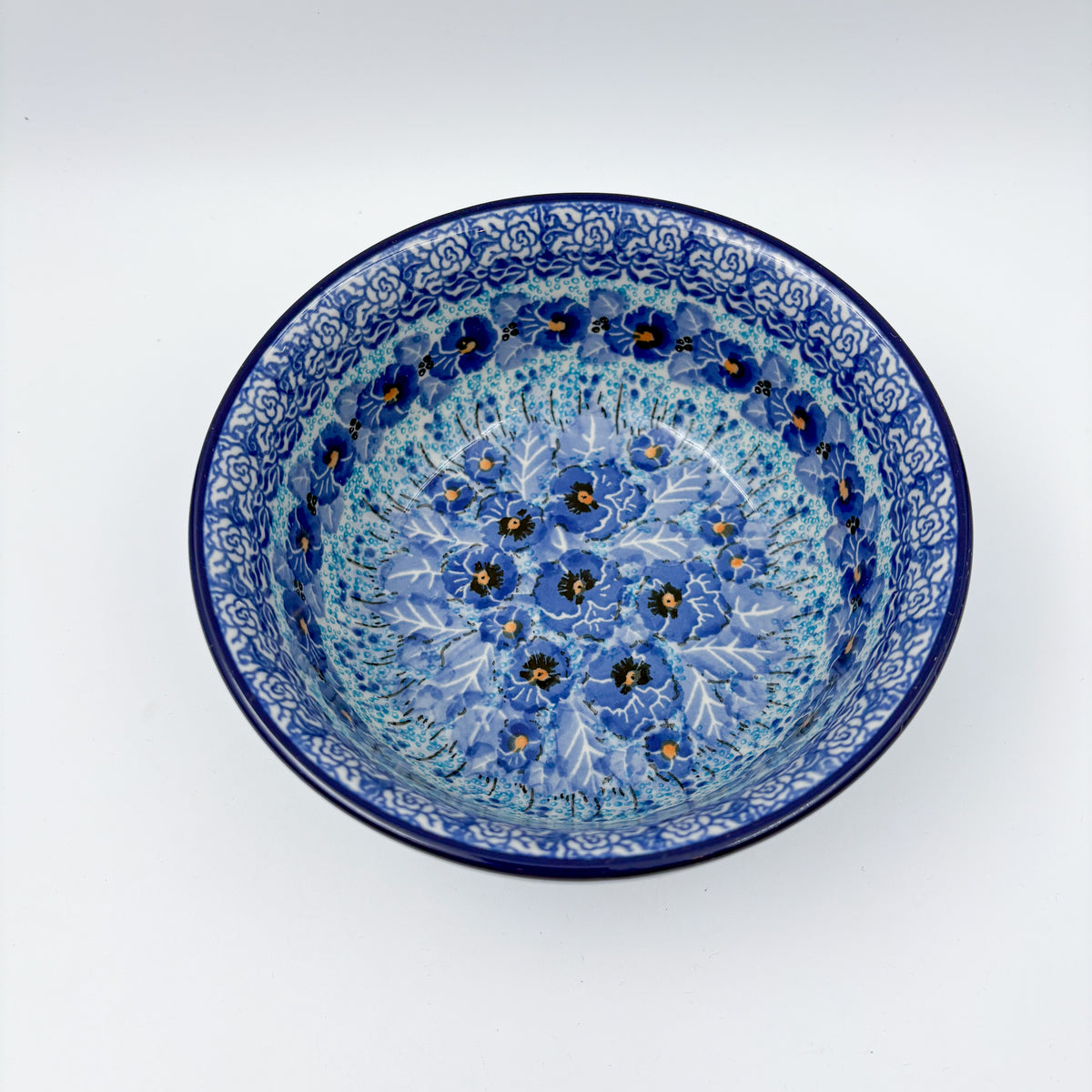6” Bowl.  Hand crafted Polish pottery stoneware: UNIKAT Deep Winter Design